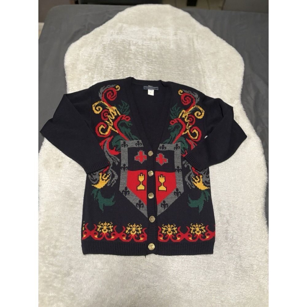 Vintage Norton McNaughton Cardigan Sweater S Heraldic‎ Crest Coat Of Arms Preppy